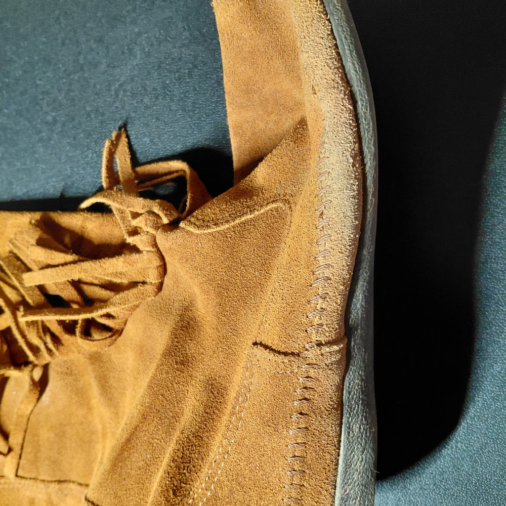 Vintage Minnetonka Brown Leather Stud And Fringe Detail Size Ladies 9 Preloved - Picture 14 of 16